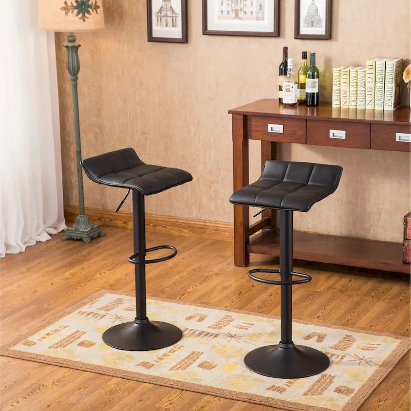 Modern Set of 2 Swivel Bar Stools with Leather Seat, Metal Base, Height Adjustable, for Kitchen Island Dining Room Living Room