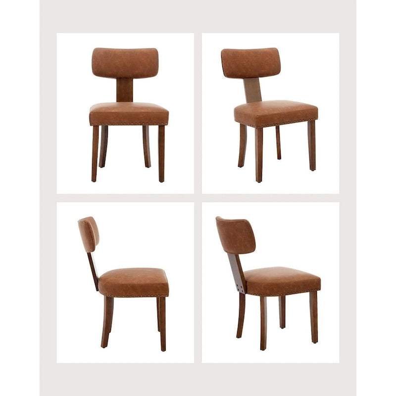 Modern Leather Dining Chairs Set of 2  Upholstered Curved Backrest, Hardwood Frame & Nailhead Trim, 265lb Capacity