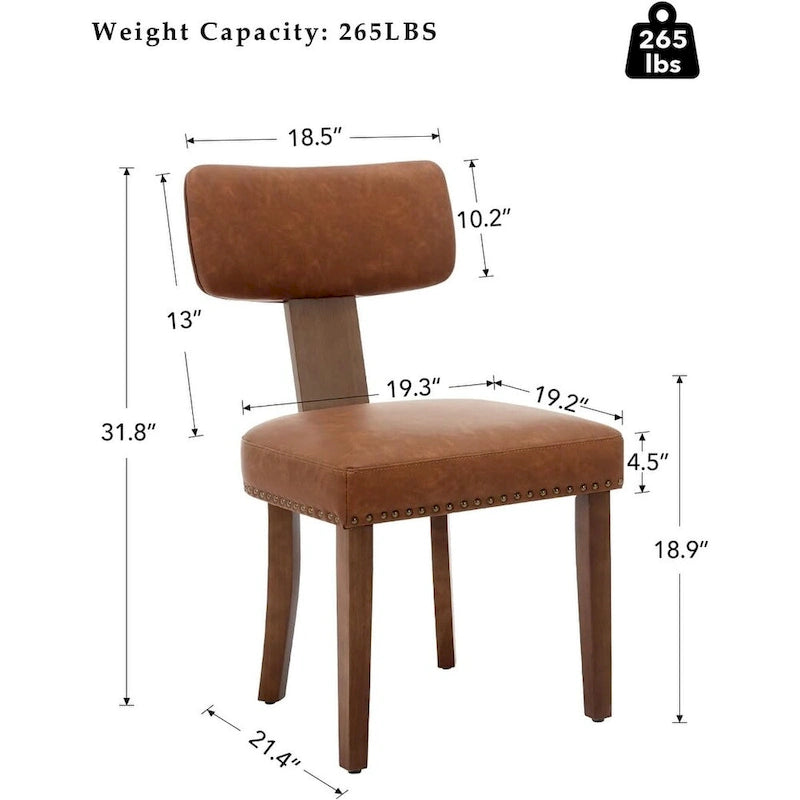 Modern Leather Dining Chairs Set of 2  Upholstered Curved Backrest, Hardwood Frame & Nailhead Trim, 265lb Capacity