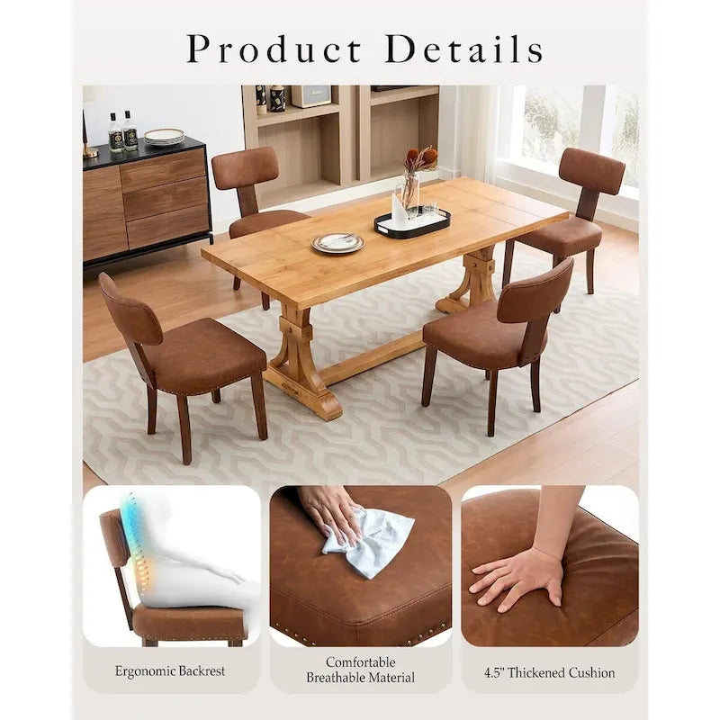 Modern Leather Dining Chairs Set of 2  Upholstered Curved Backrest, Hardwood Frame & Nailhead Trim, 265lb Capacity