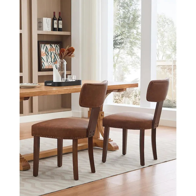 Modern Leather Dining Chairs Set of 2  Upholstered Curved Backrest, Hardwood Frame & Nailhead Trim, 265lb Capacity