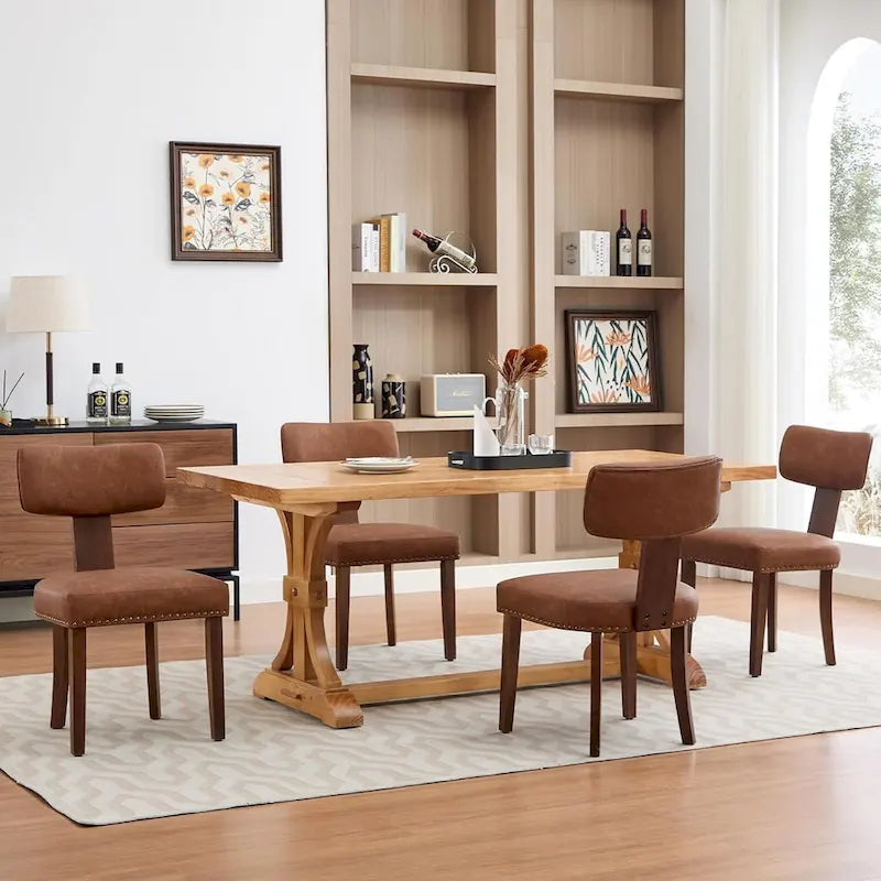 Modern Leather Dining Chairs Set of 2  Upholstered Curved Backrest, Hardwood Frame & Nailhead Trim, 265lb Capacity