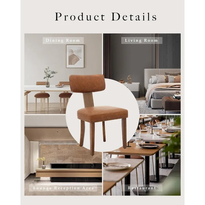 Modern Leather Dining Chairs Set of 2  Upholstered Curved Backrest, Hardwood Frame & Nailhead Trim, 265lb Capacity