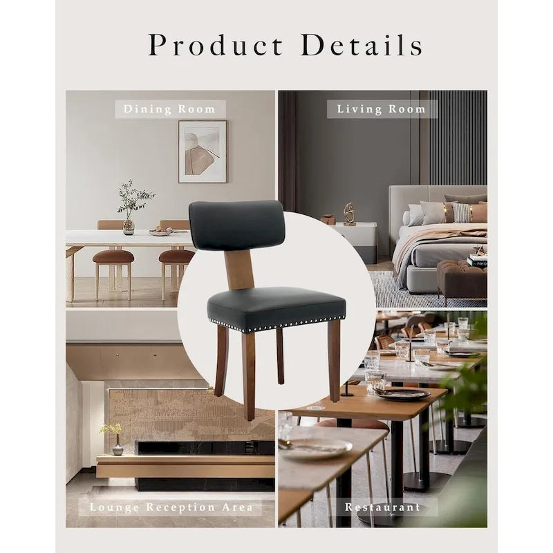 Modern Leather Dining Chairs Set of 2  Upholstered Curved Backrest, Hardwood Frame & Nailhead Trim, 265lb Capacity