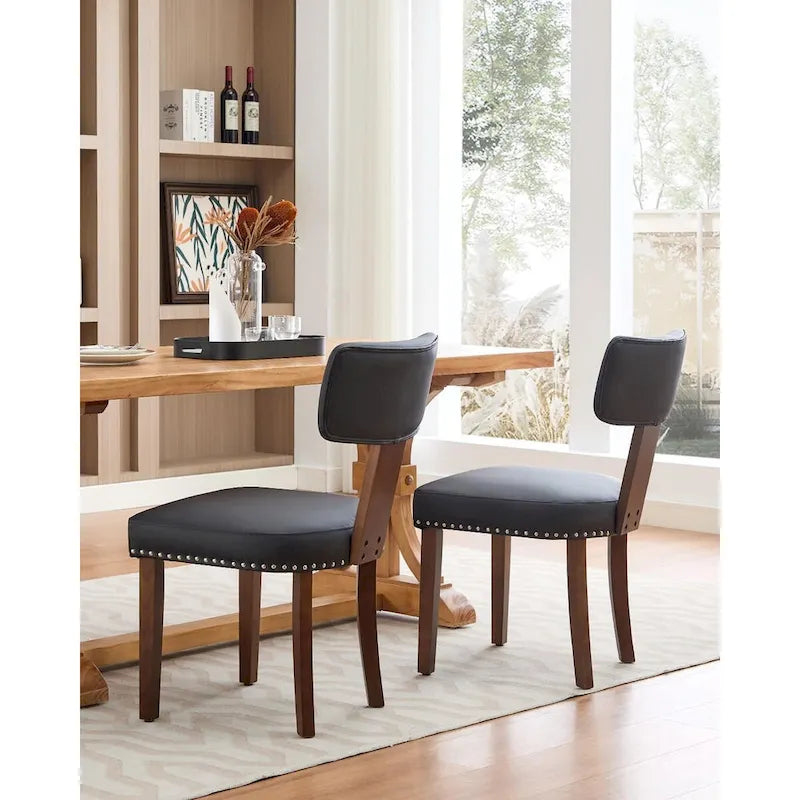 Modern Leather Dining Chairs Set of 2  Upholstered Curved Backrest, Hardwood Frame & Nailhead Trim, 265lb Capacity