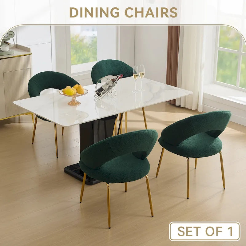 Set of 1 Dining Chairs With Curved Backrest and Golden Metal Legs