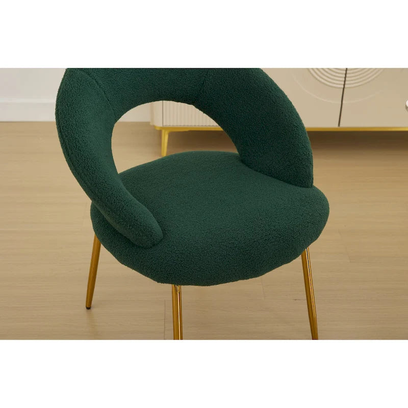 Set of 1 Dining Chairs With Curved Backrest and Golden Metal Legs