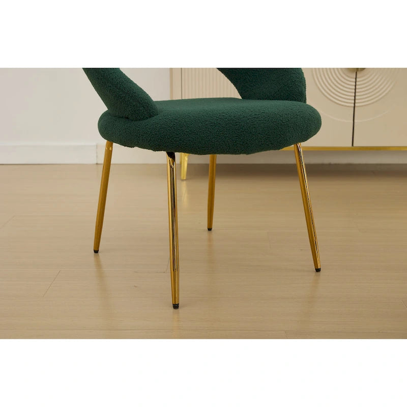 Set of 1 Dining Chairs With Curved Backrest and Golden Metal Legs