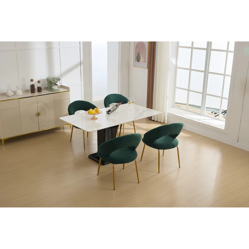 Set of 1 Dining Chairs With Curved Backrest and Golden Metal Legs