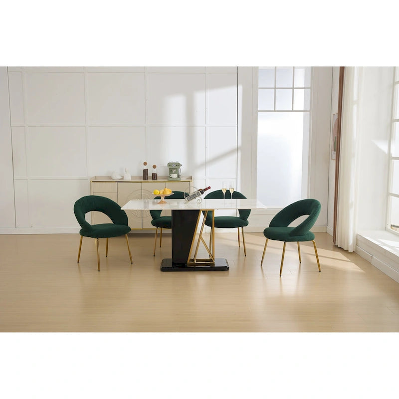 Set of 1 Dining Chairs With Curved Backrest and Golden Metal Legs
