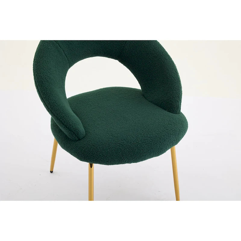 Set of 1 Dining Chairs With Curved Backrest and Golden Metal Legs