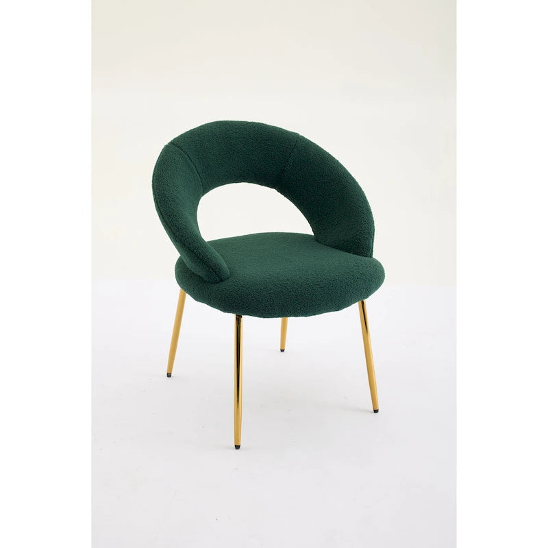 Set of 1 Dining Chairs With Curved Backrest and Golden Metal Legs