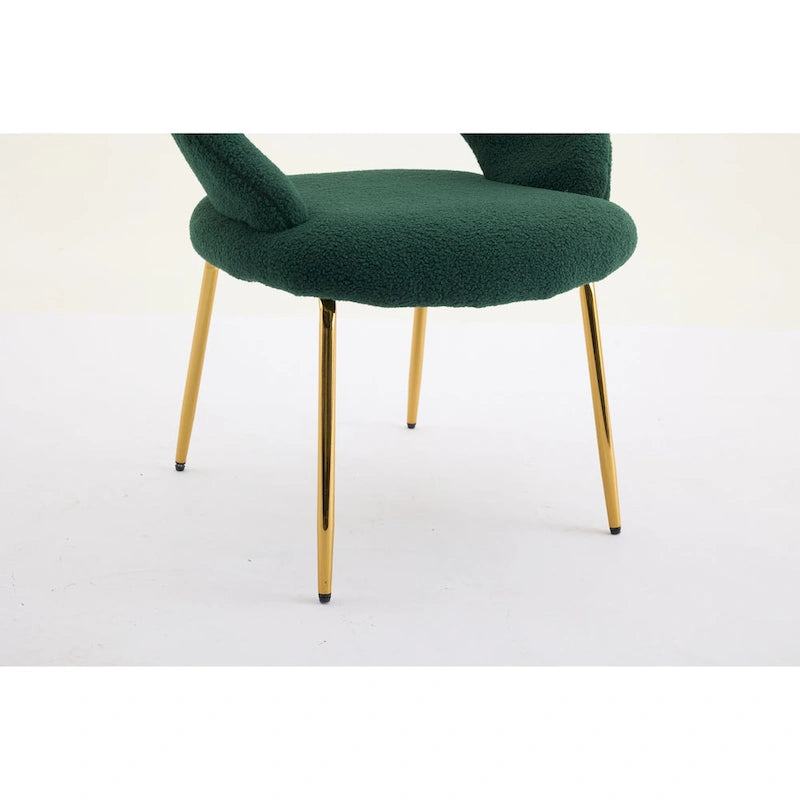 Set of 1 Dining Chairs With Curved Backrest and Golden Metal Legs