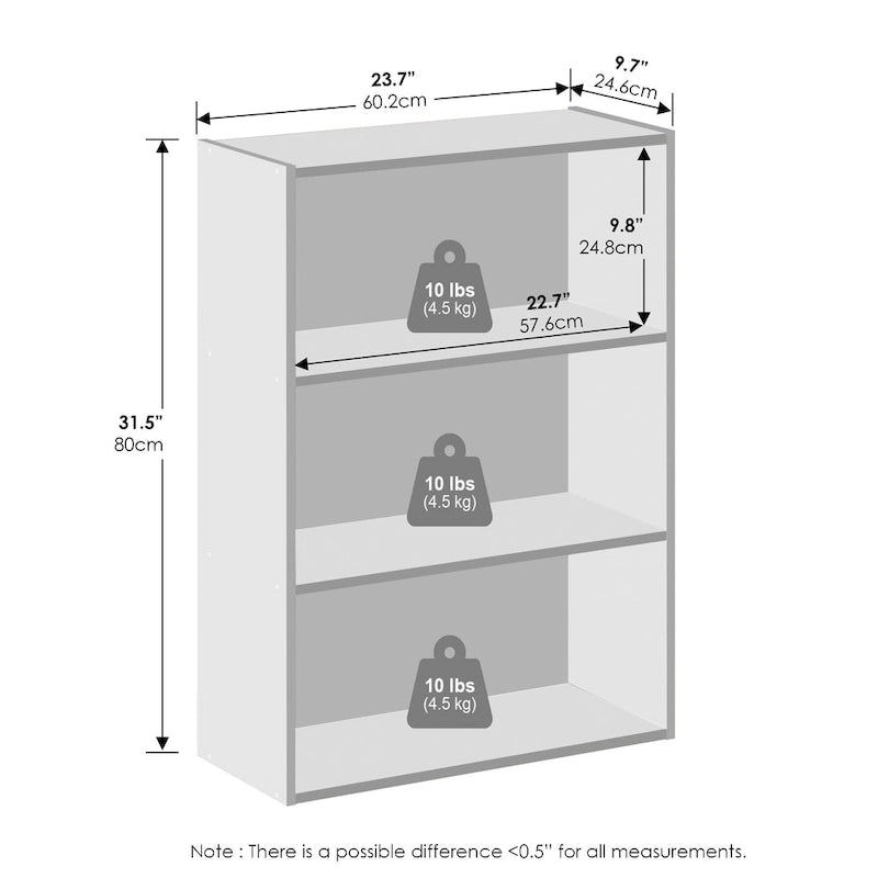 Furinno Simple Open Shelf, Bookcases, 3-Tier