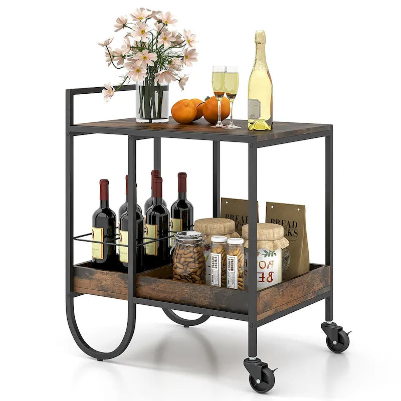Gymax Industrial Bar Cart Rolling Buffet Serving Cart w/ Removable