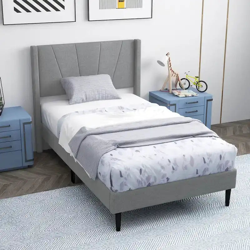 Costway Queen/Twin Bed Frame Modern Platform Bed with Linen