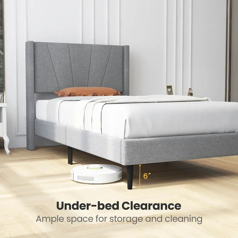 Costway Queen/Twin Bed Frame Modern Platform Bed with Linen