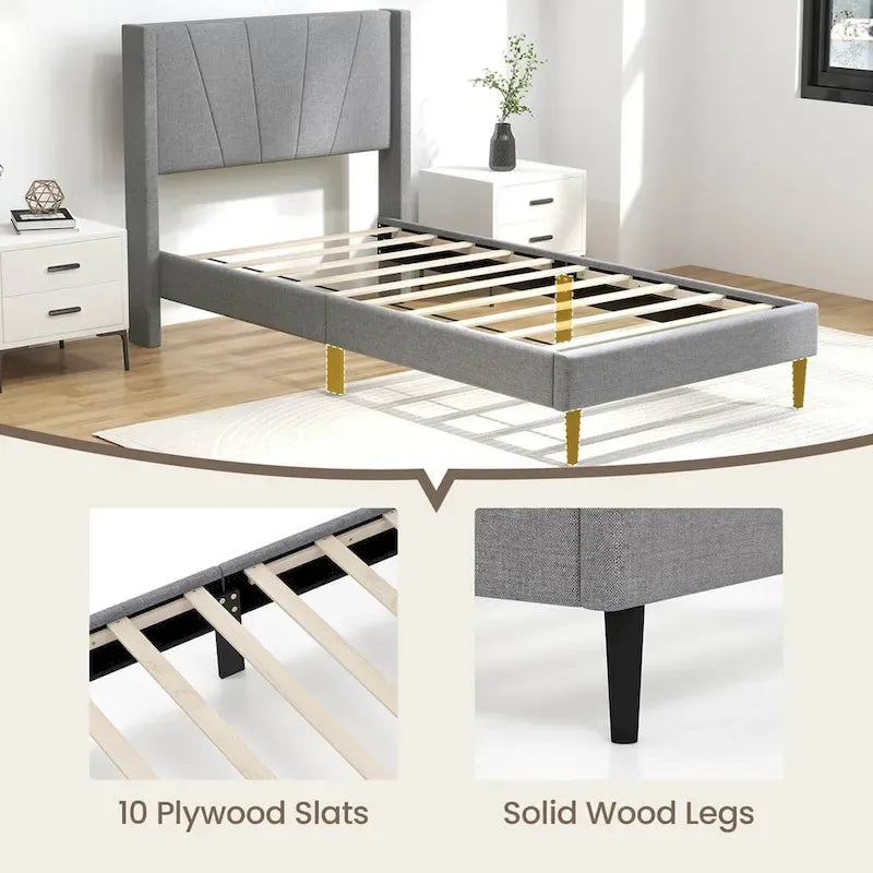 Costway Queen/Twin Bed Frame Modern Platform Bed with Linen