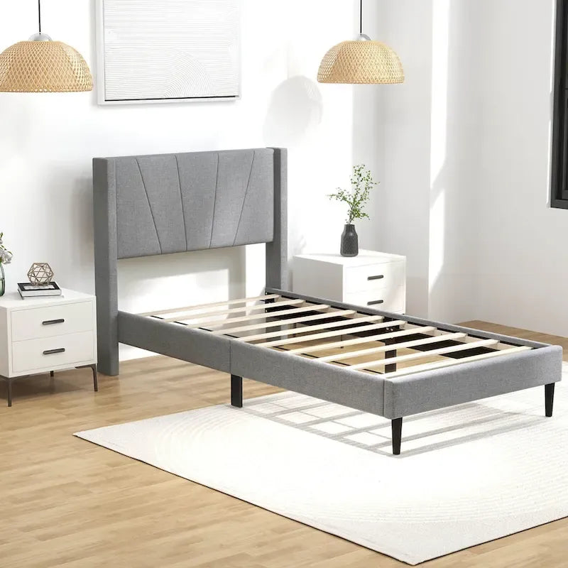 Costway Queen/Twin Bed Frame Modern Platform Bed with Linen