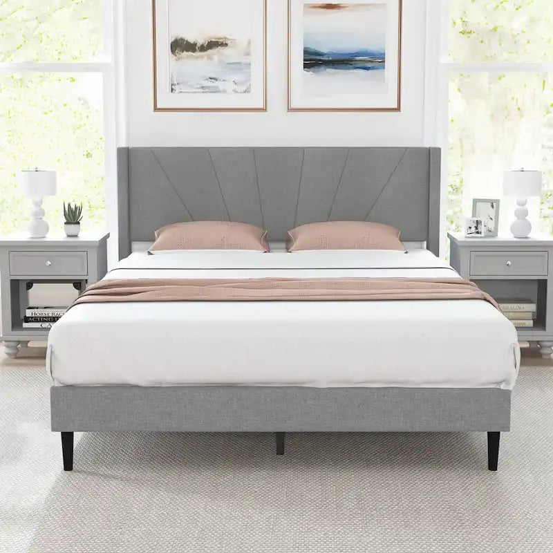 Costway Queen/Twin Bed Frame Modern Platform Bed with Linen