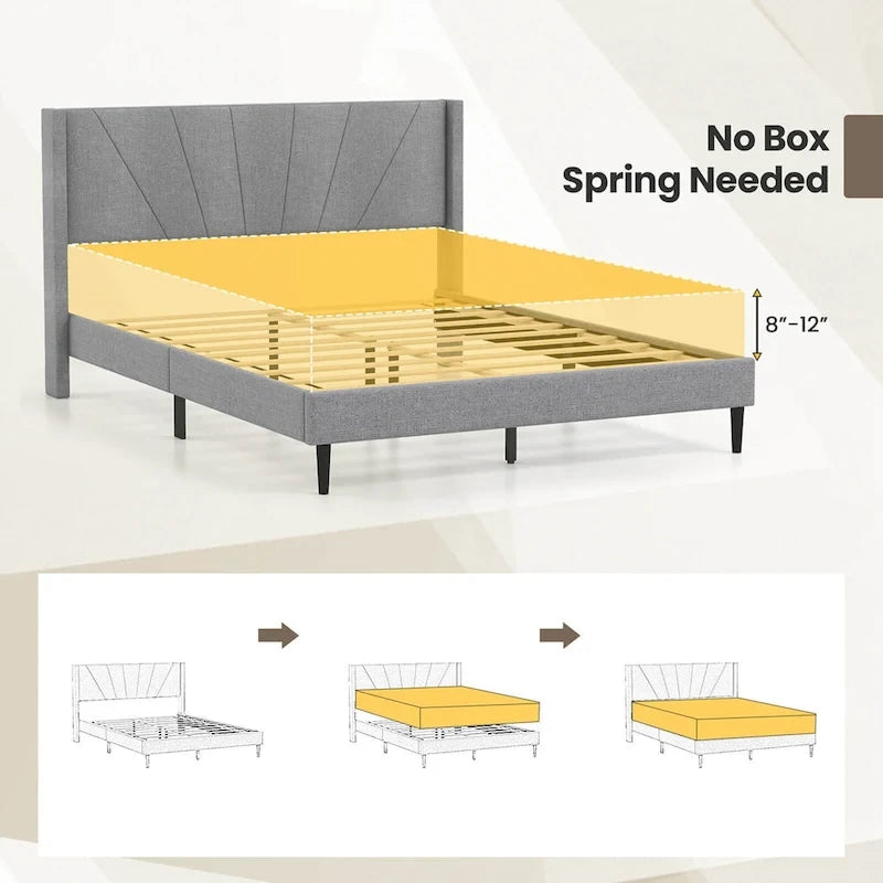 Costway Queen/Twin Bed Frame Modern Platform Bed with Linen