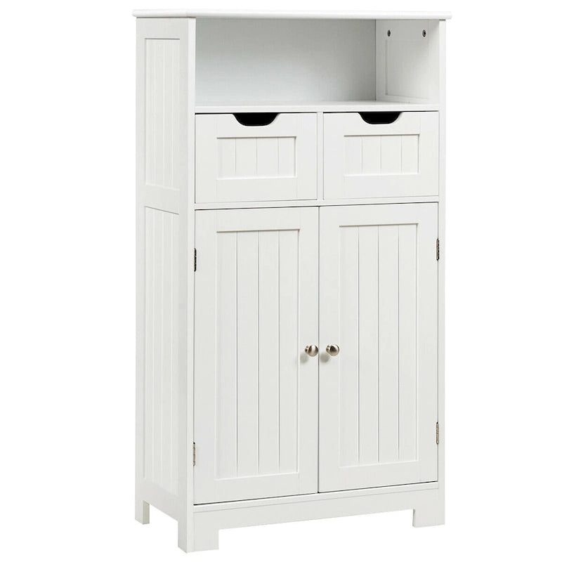 Gymax Bathroom Floor Cabinet Wooden Storage Organizer Side Cabinet W/2 - See Details