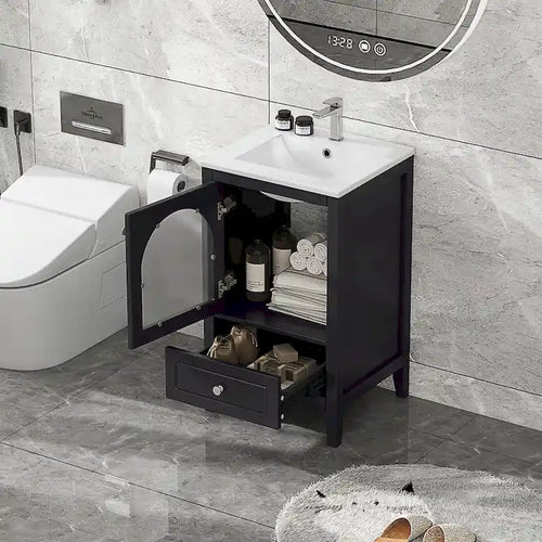 20 Inch Bathroom Vanity With Sink Combo, Modern Bathroom Vanity, Compact Space Bathroom Cabinet With Glass Door, Drawer