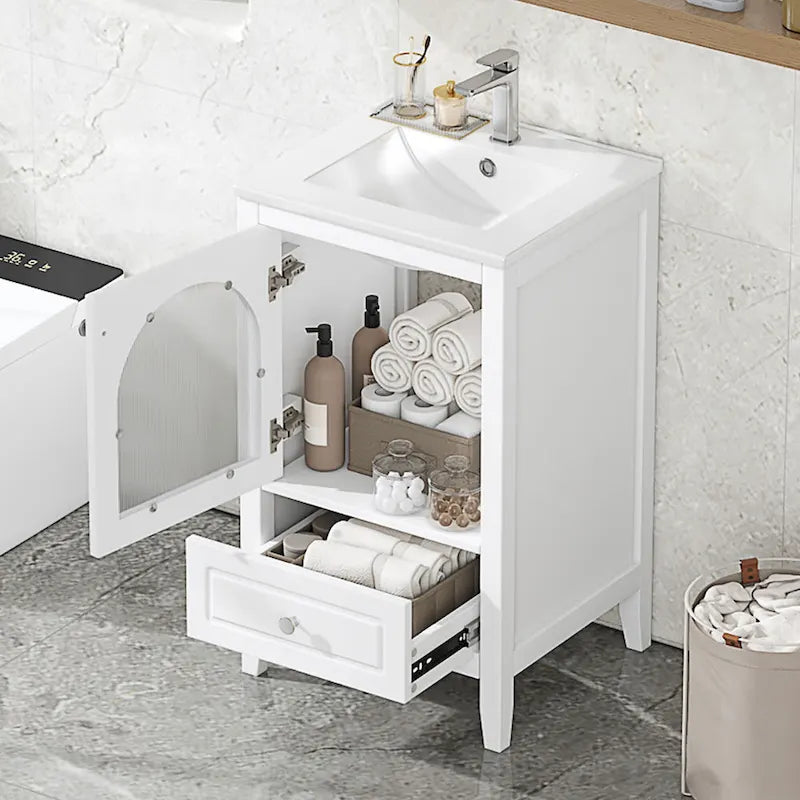 20 Inch Bathroom Vanity With Sink Combo, Modern Bathroom Vanity, Compact Space Bathroom Cabinet With Glass Door, Drawer