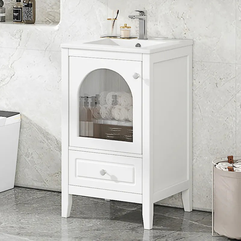 20 Inch Bathroom Vanity With Sink Combo, Modern Bathroom Vanity, Compact Space Bathroom Cabinet With Glass Door, Drawer