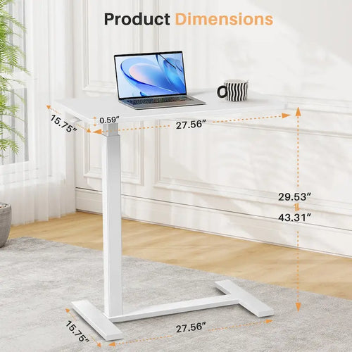 27.56 in. White Laptop Desk with Wheels, Adjustable Height Overbed Bedside Table Mobile Standing Desk