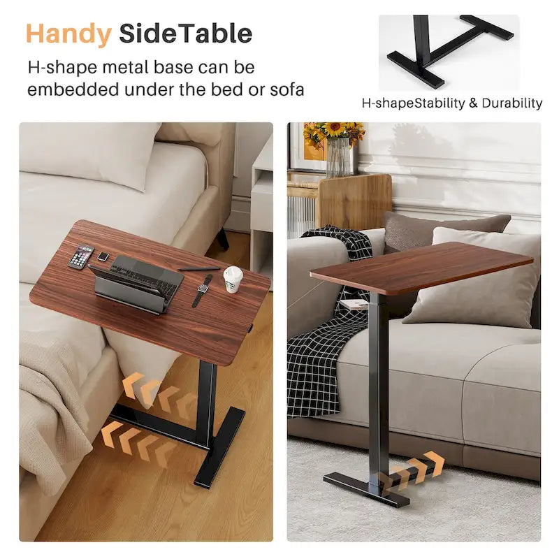 27.56 in. White Laptop Desk with Wheels, Adjustable Height Overbed Bedside Table Mobile Standing Desk