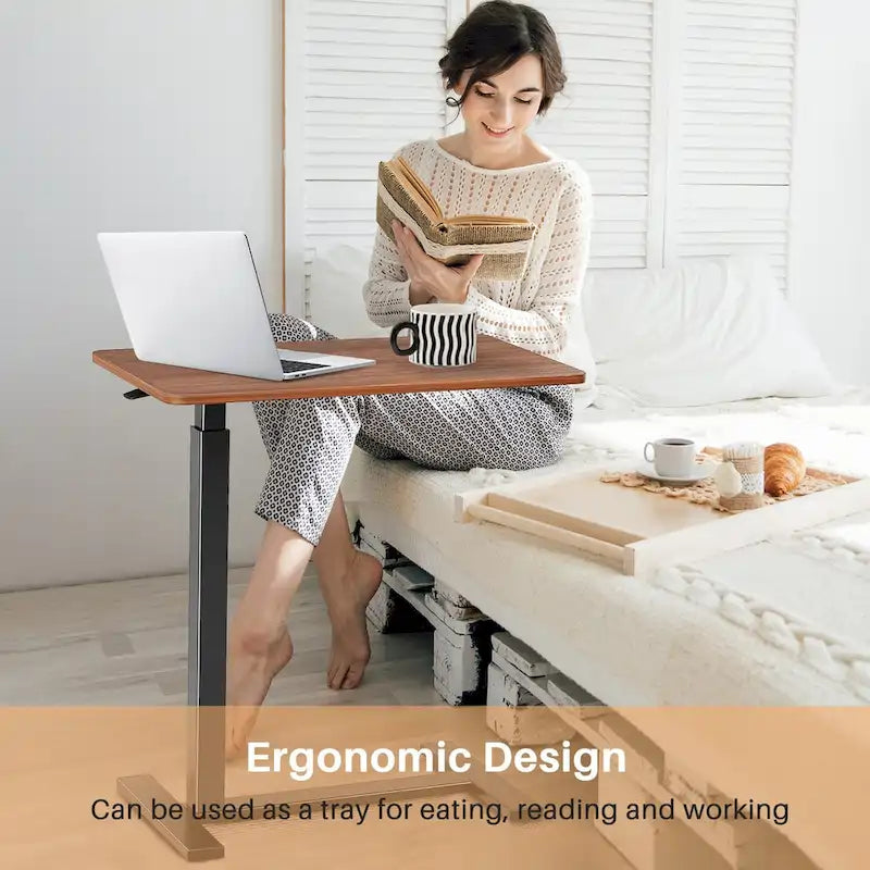 27.56 in. White Laptop Desk with Wheels, Adjustable Height Overbed Bedside Table Mobile Standing Desk