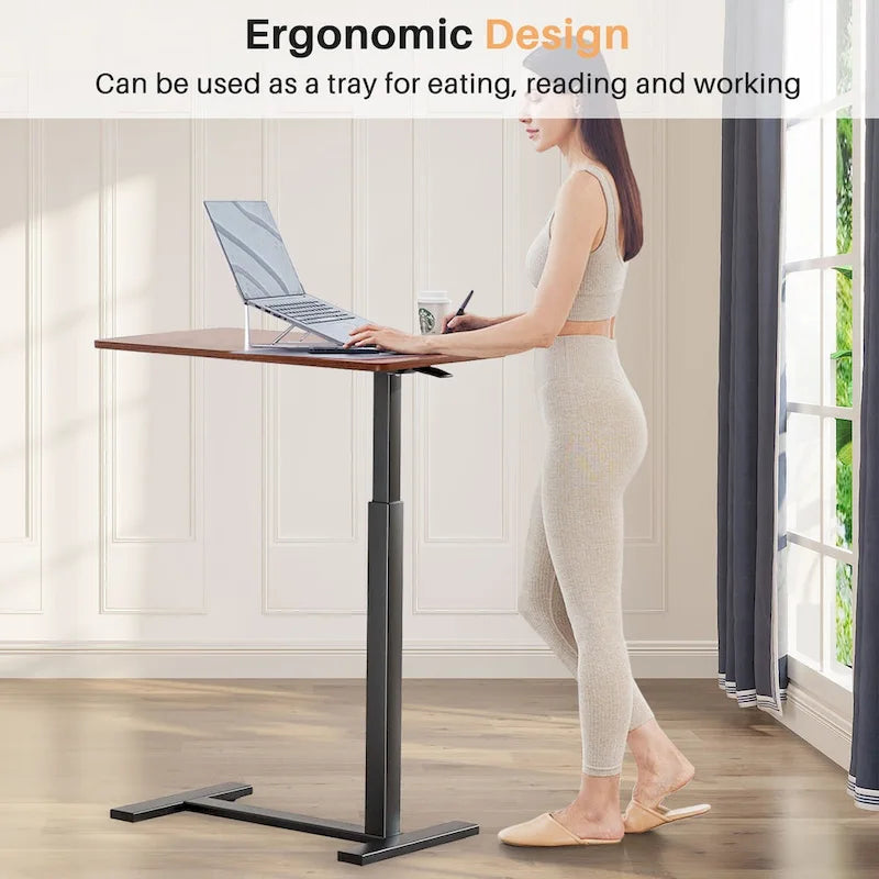 27.56 in. White Laptop Desk with Wheels, Adjustable Height Overbed Bedside Table Mobile Standing Desk