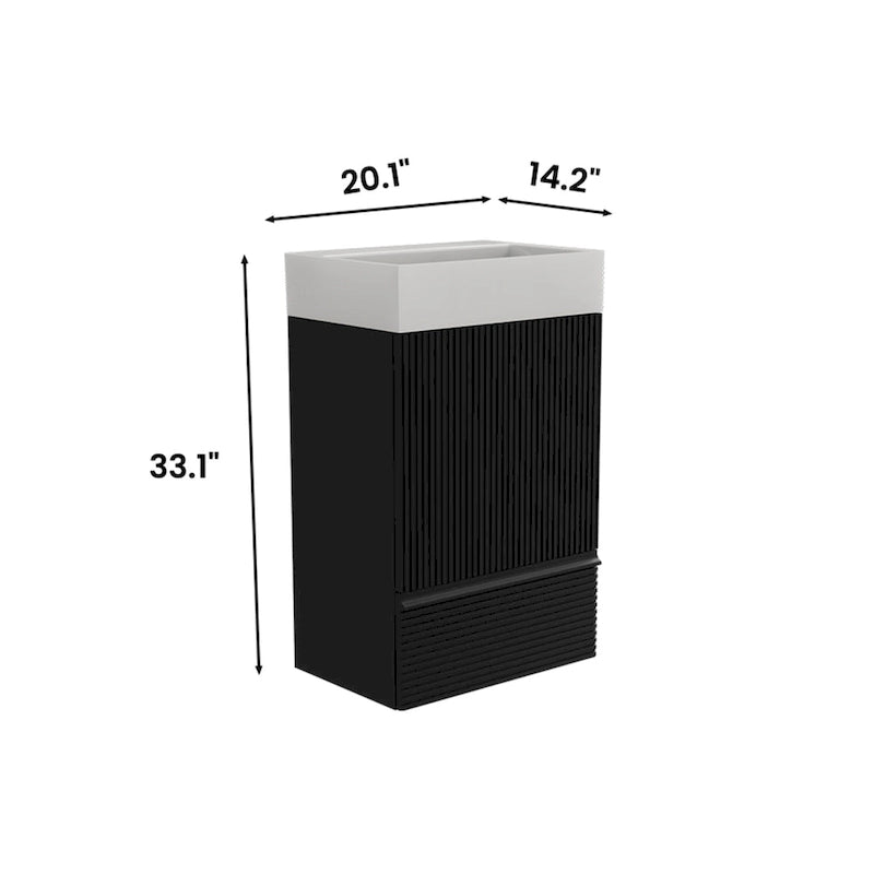 Single Sink Bathroom Vanity, Modern Grille-patterned Freestanding Vanity With Hidden Handle, Wood Bathroom Cabinet