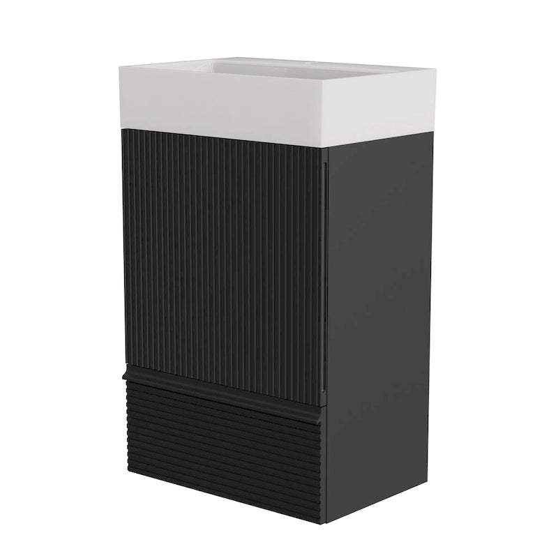 Single Sink Bathroom Vanity, Modern Grille-patterned Freestanding Vanity With Hidden Handle, Wood Bathroom Cabinet