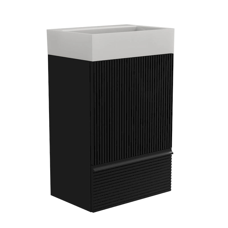 Single Sink Bathroom Vanity, Modern Grille-patterned Freestanding Vanity With Hidden Handle, Wood Bathroom Cabinet