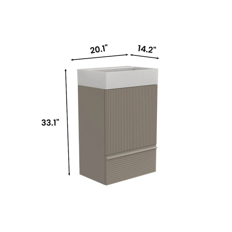 Single Sink Bathroom Vanity, Modern Grille-patterned Freestanding Vanity With Hidden Handle, Wood Bathroom Cabinet