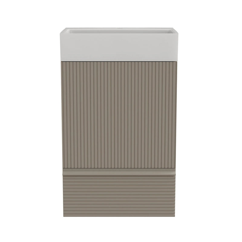 Single Sink Bathroom Vanity, Modern Grille-patterned Freestanding Vanity With Hidden Handle, Wood Bathroom Cabinet