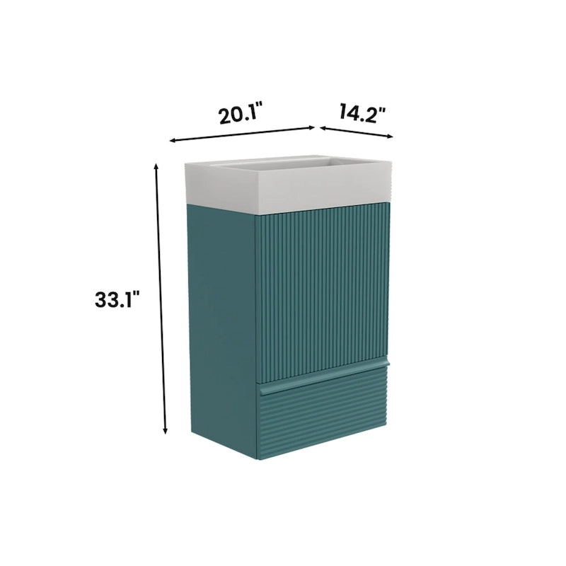 Single Sink Bathroom Vanity, Modern Grille-patterned Freestanding Vanity With Hidden Handle, Wood Bathroom Cabinet