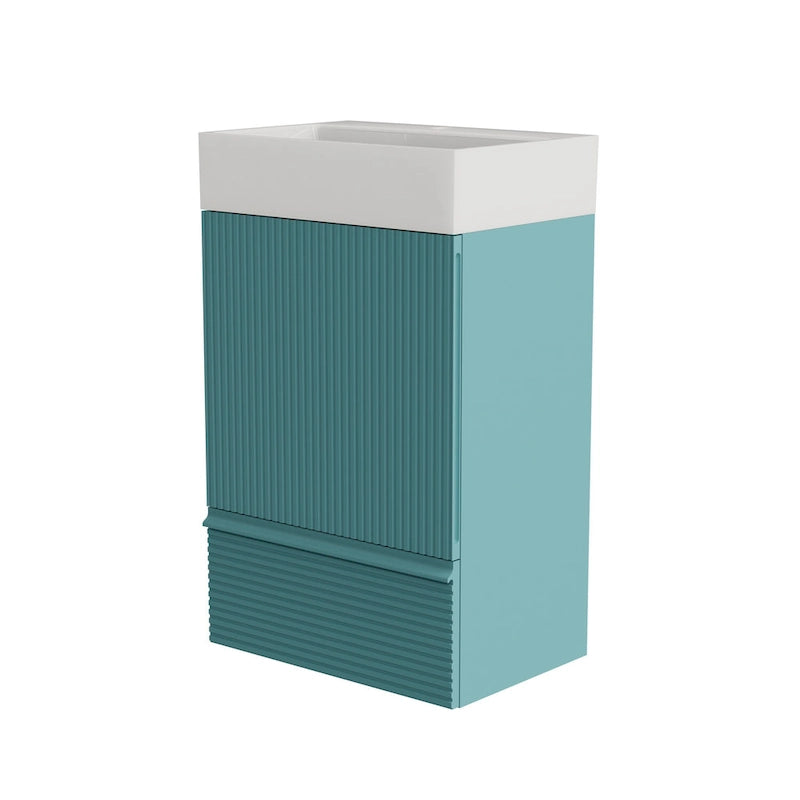 Single Sink Bathroom Vanity, Modern Grille-patterned Freestanding Vanity With Hidden Handle, Wood Bathroom Cabinet