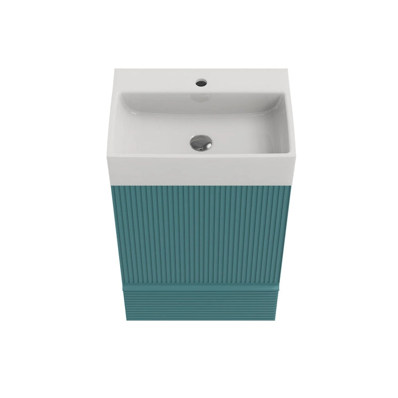 Single Sink Bathroom Vanity, Modern Grille-patterned Freestanding Vanity With Hidden Handle, Wood Bathroom Cabinet