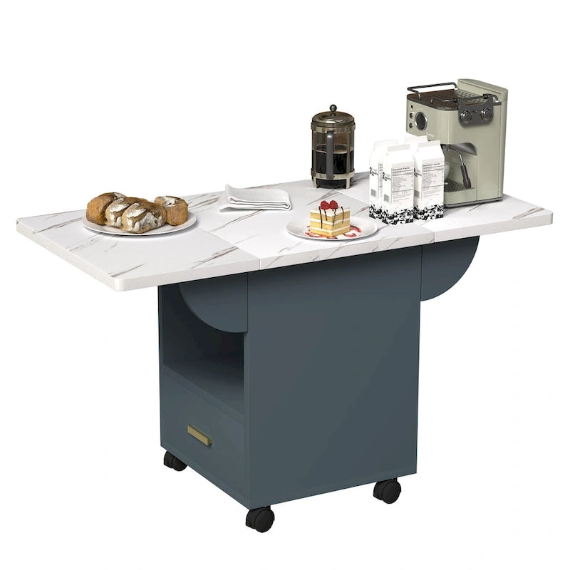 39.4 Foldable Solid Wood Dining Table with 4 Wheels and Drawer