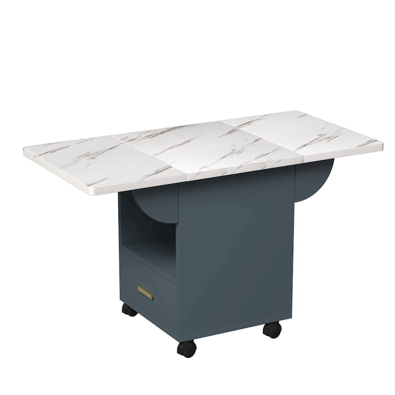 39.4 Foldable Solid Wood Dining Table with 4 Wheels and Drawer
