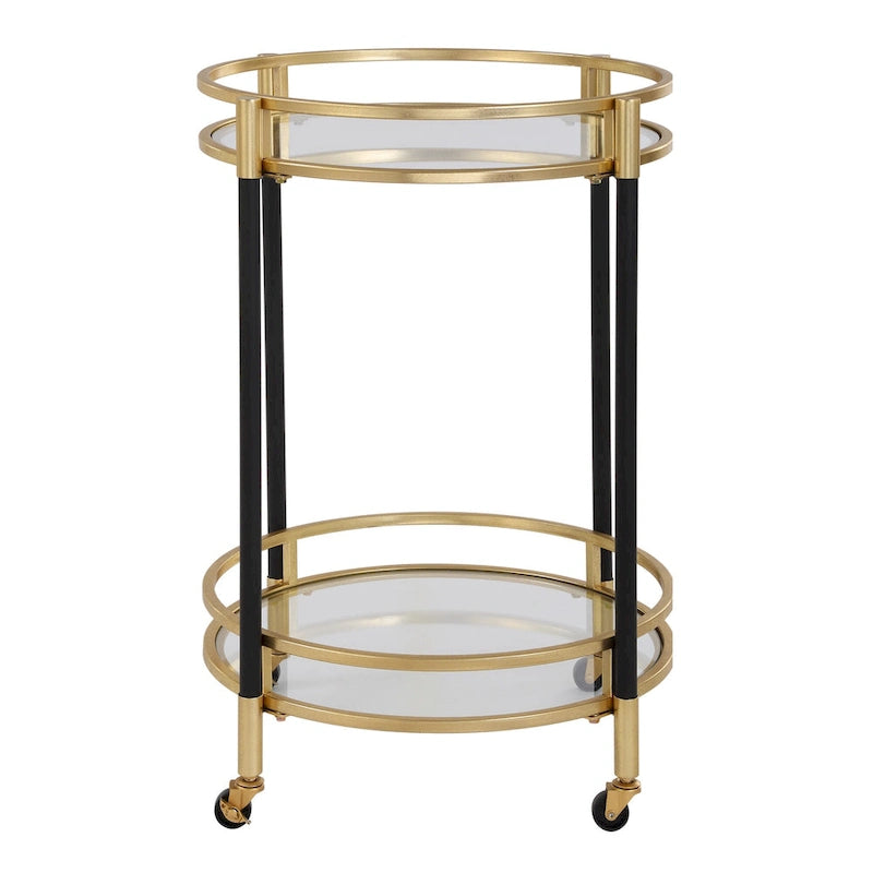 Two Tier Round Bar Serving Cart - 29.75 - Black and Gold