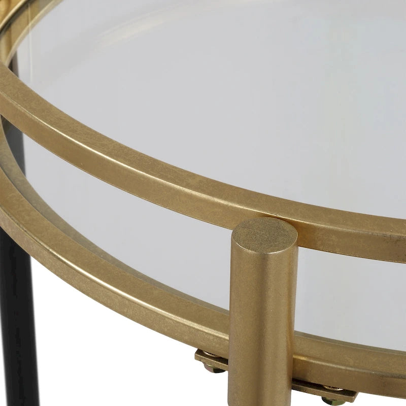 Two Tier Round Bar Serving Cart - 29.75 - Black and Gold