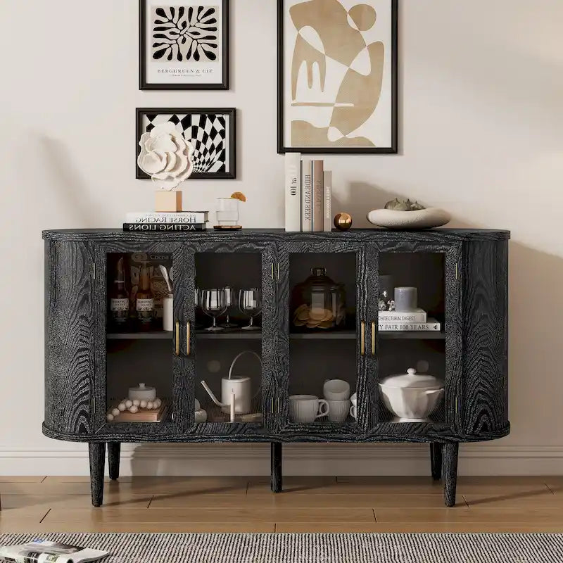 Farmhouse Sideboard Cabinet with Glass Doors & Adjustable Shelves