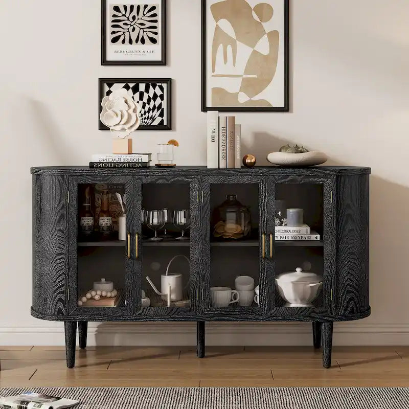 Farmhouse Sideboard Cabinet with Glass Doors & Adjustable Shelves