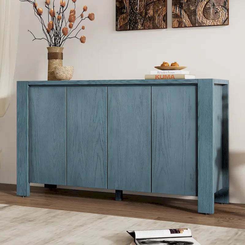 4-Door Distressed Finished Sideboard Buffet Cabinet with Adjustable Shelves