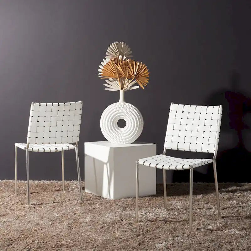 SAFAVIEH Marvel Woven Leather Dining Chair (Set of 2) - 17 W x 20.5 L x 33.8 H - 17Wx21Dx34H
