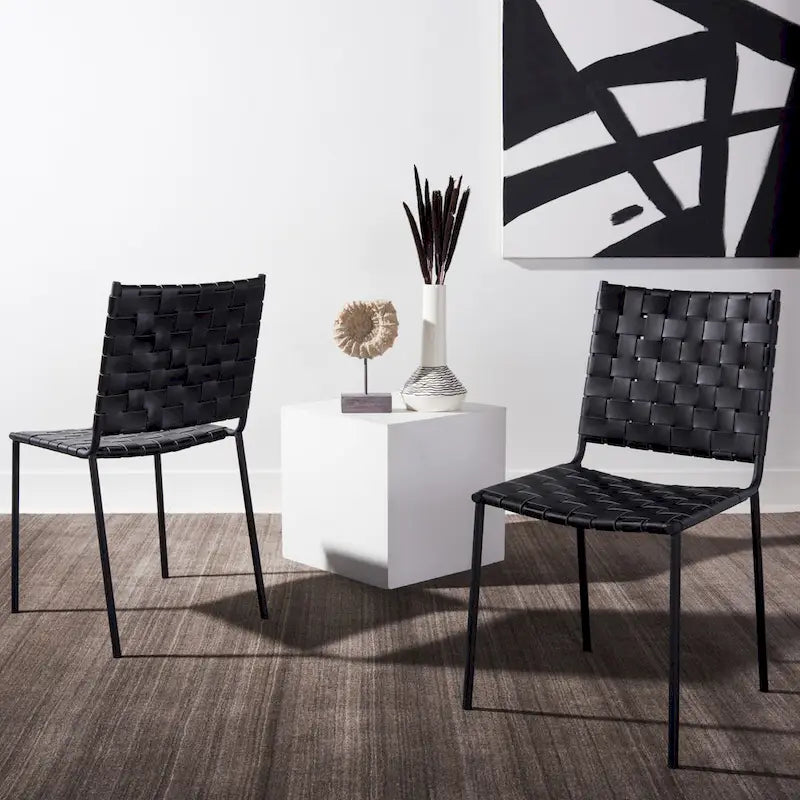 SAFAVIEH Marvel Woven Leather Dining Chair (Set of 2) - 17 W x 20.5 L x 33.8 H - 17Wx21Dx34H